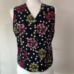 Vintage 80's Silk Floral & Dot Print Vest/Waistcoat by LE CAVIAR - Petite Large